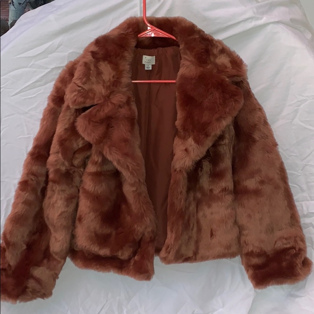 Tan-rose faux fur coat